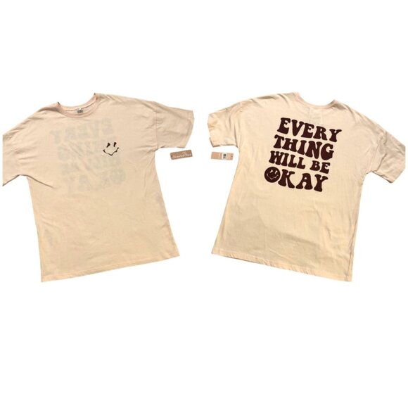 NWT CHARLEE RAE Everything Will Be Okay Graphic Print T-Shirt M Smiley Face Tee - Picture 2 of 6